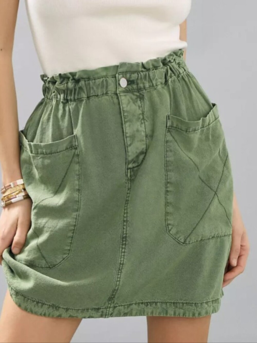 Anthropologie Pilcro Charlotte Olive Green Paperbag Skirt Sz M *GUC - Picture 1 of 16